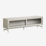 Meuble tv paoline 180x40 cm en acier et verre sklum vert kaki
