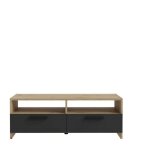 Meuble tv pilvi - style contemporain - dcor chene et noir - 2 abattants + 2 niches - l 95 x p 36 x h ...