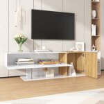 Meuble tv avec rangement, tagres en verre, 2 portes, meuble bas salon et chambre, 1803848cm, blanc ...