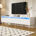 Meuble tv avec rangement et led, 4 tiroirs, meuble t�l� de salon, mdf, 178�35�45 cm, blanc
