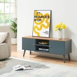 Meuble tv reyljand 120 x 35 x 50 cm gris effet ch�ne [en. casa]