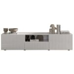Meuble tv - riccione - blanc laqu� brillant - 2 portes - 1 tiroir - 184 x 42 x 42, 5 cm