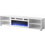 Bim furniture - meuble tv rollo 180 cm  poser / suspendre panneau stratifi blanc mat avec chemine ...