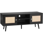 Mophorn - meuble tv en rotin, armoire boho pour 55 pouces, moderne du milieu du si�cle, noir, avec �tag�res ...