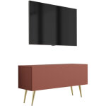 Meuble tv : rouge brique, 100 � 52 � 32 cm, pieds dor�es