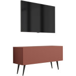 Meuble tv : rouge brique, 100 � 52 � 32 cm, pieds noires