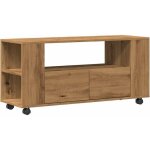 Meuble tv avec roulettes ch�ne artisanal bois d'ing�nierie vidaxl