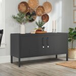 Meuble tv style industriel en mtal noir 2 portes 115x40x60cm tronador