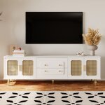 Meuble tv style vintage, meuble télé avec 2 tiroirs + 2 grands compartiments de rangement, porte en rotin, ... Meuble tv style vintage, meuble télé avec 2 tiroirs + 2 grands compartiments de rangement, porte en rotin, ...