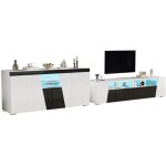Meuble tv et support tv laqu� avec led - 2 en 1 armoire d'appoint - buffet salon noir et blanc - 180x38, ...