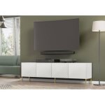 Meuble tv surf 200 cm 4d fraisage laqu blanc sur + pieds dores