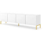 Meuble tv surf 200 cm 4d fraisage laqu� blanc sur + pieds dor�es