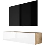 Meuble tv suspendu, 140 � 34 � 32 cm, ch�ne wotan / blanc brillant