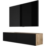 Meuble tv suspendu, 140 � 34 � 32 cm, ch�ne wotan / noir mat