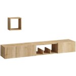 Drawer - meuble tv suspendu 3 portes en bois l180cm - bois clair - heavy
