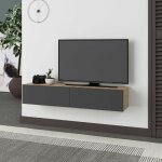 Toscohome - meuble tv suspendu en bois 135cm avec portes battantes coloris chne et anthracite - francy ...