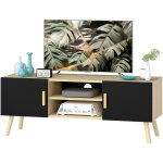 Meuble tv meuble t�l� bois banc tv jusqu'� 50 pouces avec �tag�res, 2 placards et passe - c�bles, ch�ne ...