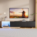 Meuble tv extensible 163 - 240 cm, meuble t�l� bois et noir avec led d�tection, meuble tv design avec ...
