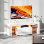 Meuble tv, meuble t�l� avec �clairage led rgb, haute brillance, �tag�res en verre tremp�, 120x34x45cm, ...
