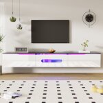 Meuble tv meuble tl noir et blanc laqu brillant 180 cm - clairage led 16 couleurs - montage mural ...