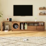 Meuble tv, meuble tele rotatif avec rangement, 2 portes en verre tremp�, 1 lit pour chat, 180 / 260�40�50 ...