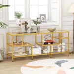 Meuble tv pour t�l�viseurs jusqu'� 65 pouces table console avec un grand plateau et 4 etag�res en verre ...