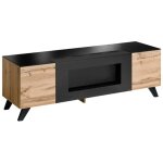 Meuble tv tino avec chemine bio - thanol ? chne wotan et noir ? l150 cm