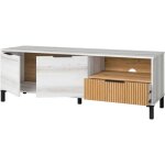 Meuble tv tokyo de style nordique en blanc albo et chęne rayé avec 2 portes et 1 tiroir 136 cm Meuble tv tokyo de style nordique en blanc albo et chęne rayé avec 2 portes et 1 tiroir 136 cm