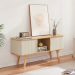Meuble tv tysv�r bambou 120 x 40 x 58 cm naturel blanc cr�me [en. casa]