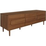 Sweeek ? meuble tv vintage 150cm en bois d'h�v�a ? 3 portes avec rangements ? style r�tro pour salon ...