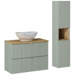 Meuble vasque à poser 80 cm + colonne - a tiroirs - vert roseau - livraison gratuite Meuble vasque à poser 80 cm + colonne - a tiroirs - vert roseau - livraison gratuite