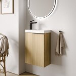Meuble vasque beige stri� de salle de bain 40x46x62cm (lxpxh) 2 tiroirs, poign�es noir mat - tim40 noir ...