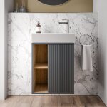 Meuble vasque blanc mat de salle de bain 55x24x59cm (lxpxh) 1 porte  droite + 2 cases rangement - beldivo ...