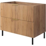 Meuble vasque, ch�ne craft, 80 � 77 � 46 cm, poign�e dor�e, pieds noirs, sans plan de travail