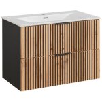 Meuble vasque � encastrer avec siphon - 80 cm - sylve black wotan - livraison gratuite