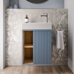 Meuble vasque gris soie de salle de bain 55x24x59cm (lxpxh) 1 porte  droite + 2 cases rangement - beldivo ...