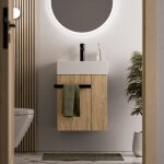 Bernstein - meuble vasque lave - main chne miel 45x35x50cm (lxpxh) 1 tiroir + rangement droite + poigne ...