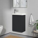 Bernstein - meuble vasque lave - main suspendu mdf noir mat 40x22x60cm, lavabo cramique blanc + bonde ...