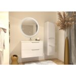 Meuble vasque luna blanc brillant 80 cm avec miroir rond perle Meuble vasque luna blanc brillant 80 cm avec miroir rond perle