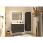 Meuble vasque luna tiss� gris 80cm avec miroir reflet