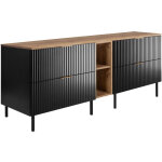 Meuble vasque, noir / ch�ne craft + poign�e dor�e, 180 ( 2 � 80 + 20) � 77 � 46 cm + plan de travail, ...