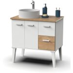 Pegane - meuble vasque pour salle de bain coloris blanc, chne - longueur 82 x profondeur 50 x hauteur ...