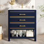 Meuble vasque salle de bain ind�pendant 66 cm, avec vasque en c�ramique - 2 tiroirs et �tag�re ouverte, ...