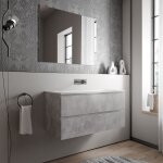 Meuble vasque de salle de bain mdf aspect béton avec lavabo fonte minérale blanc mat - 100x45, 6x50cm ... Meuble vasque de salle de bain mdf aspect béton avec lavabo fonte minérale blanc mat - 100x45, 6x50cm ...