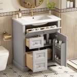 Meuble avec vasque simple, 3 tiroirs et 2 portes de rangement, vasque intégrée en céramique, 76 x 46 ... Meuble avec vasque simple, 3 tiroirs et 2 portes de rangement, vasque intégrée en céramique, 76 x 46 ...