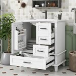 Meuble avec vasque simple, 3 tiroirs silencieux, vasque int�gr�e en c�ramique, grand rangement, 76 x ...