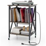Goplus meuble vinyle platine à 3 niveaux avec station de charge, roulettes verrouillables, cadre en métal, ... Goplus meuble vinyle platine à 3 niveaux avec station de charge, roulettes verrouillables, cadre en métal, ...