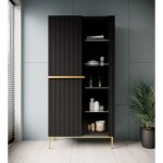 Bobochic - meuble vitrine h200 cm 2 portes kasha pieds or noir