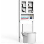 Costway - meuble wc au - dessus de toilettes en bois 3 tagres, meuble de rangement avec doubles portes ...