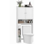 Meuble wc dessus de toilette ou machine � laver - homcom - 2 portes, 3 niches, porte - papier toilette ...